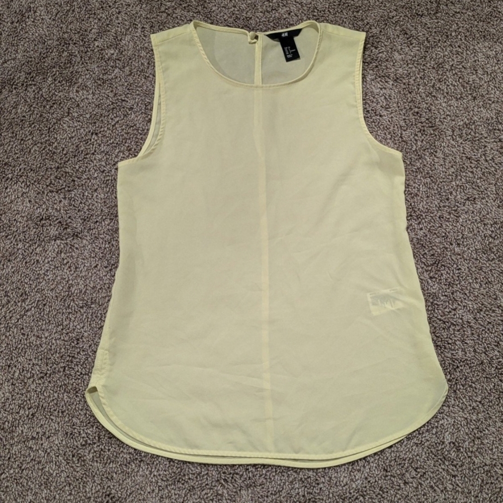H&M yellow green lightweight sheer sleeveless tank top shirt blouse